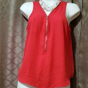 Ambiance Red Sleeveless Zip Front Blouse